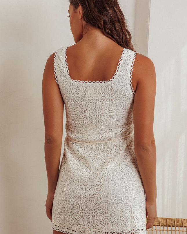 White Lace Overlay Mini Dress