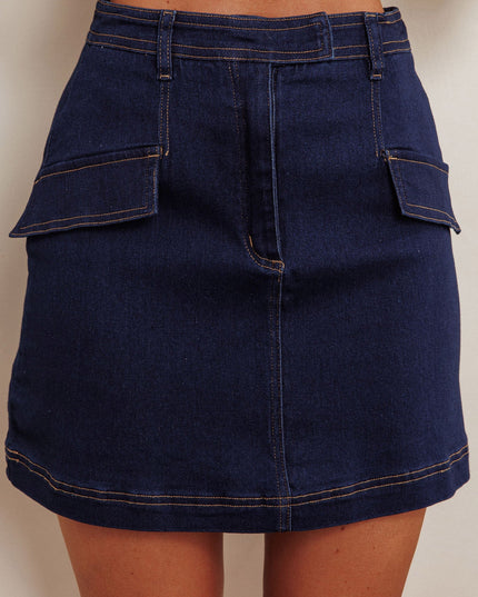 Dark Denim Out Faux Pocket Mini Skirt