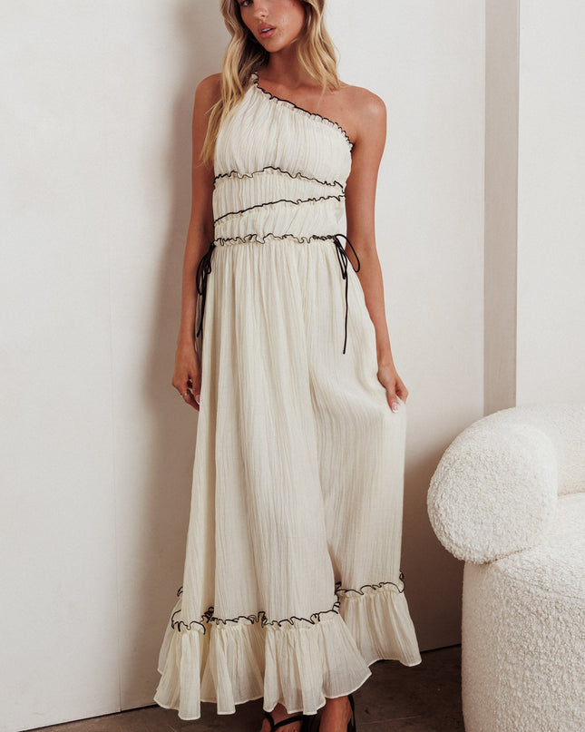 Cream One-Shoulder Maxi Dress