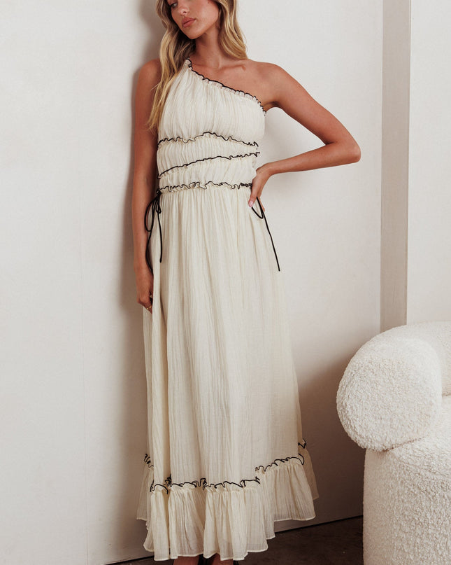 Cream One-Shoulder Maxi Dress