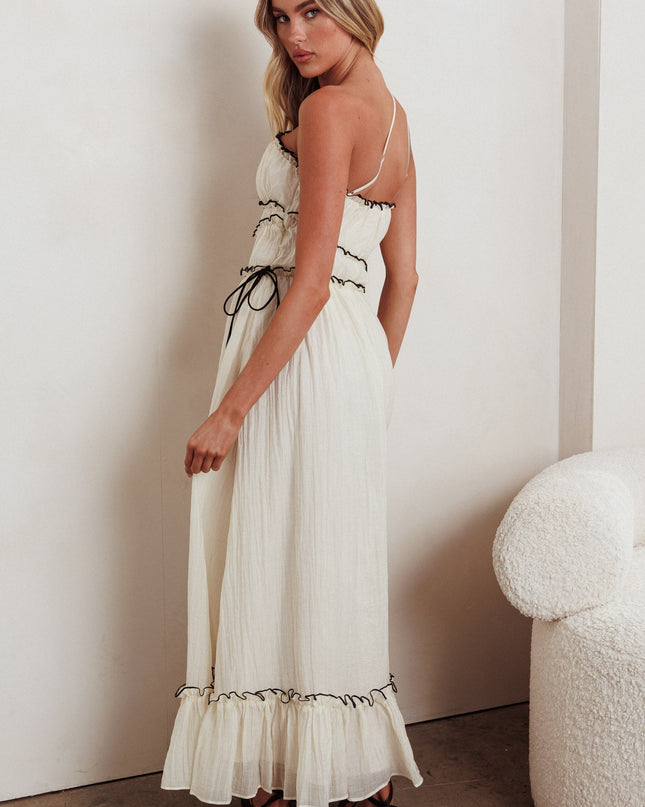 Cream One-Shoulder Maxi Dress
