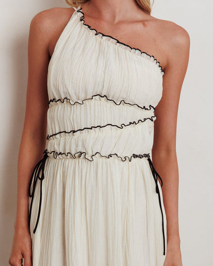 Cream One-Shoulder Maxi Dress