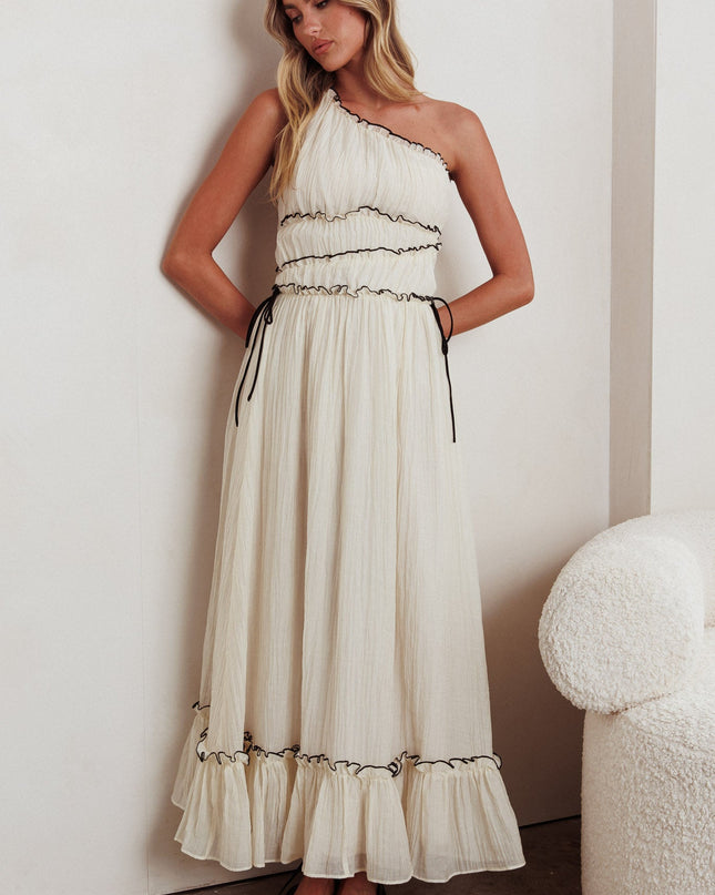 Cream One-Shoulder Maxi Dress