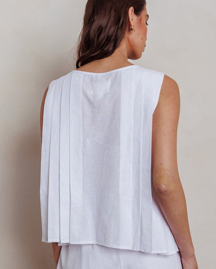 White Sleeveless Tie Front Top