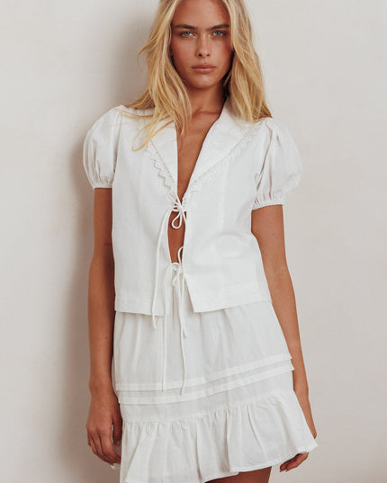 White Frill Hem Pintuck Skirt
