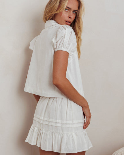 White Frill Hem Pintuck Skirt