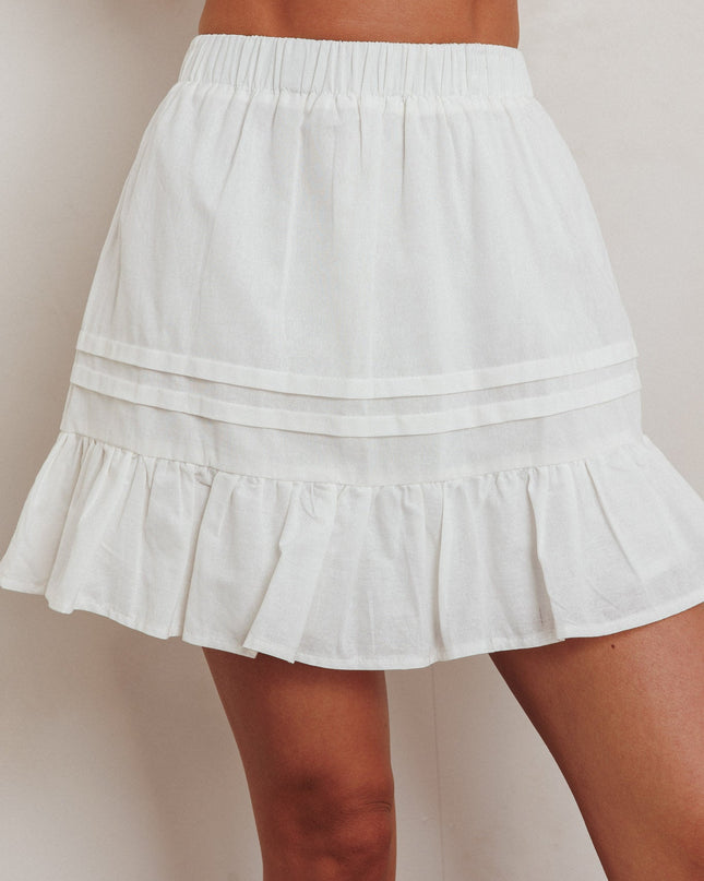 White Frill Hem Pintuck Skirt
