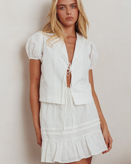 White Frill Hem Pintuck Skirt