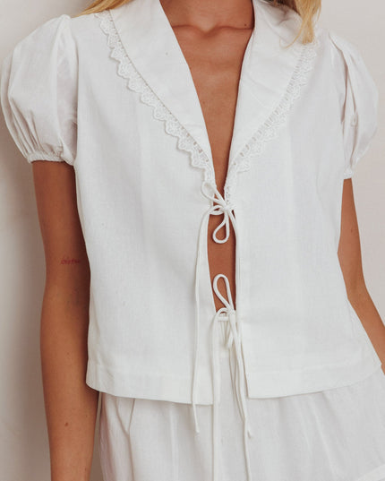White Tie Front Top