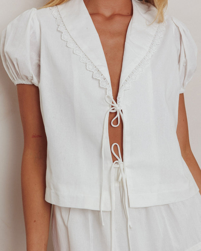 White Tie Front Top