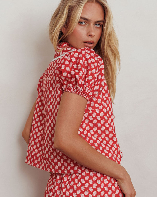 Red Tie Front Top Floral