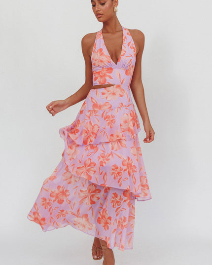 Lilac Halterneck Cut-Out Maxi Dress Floral