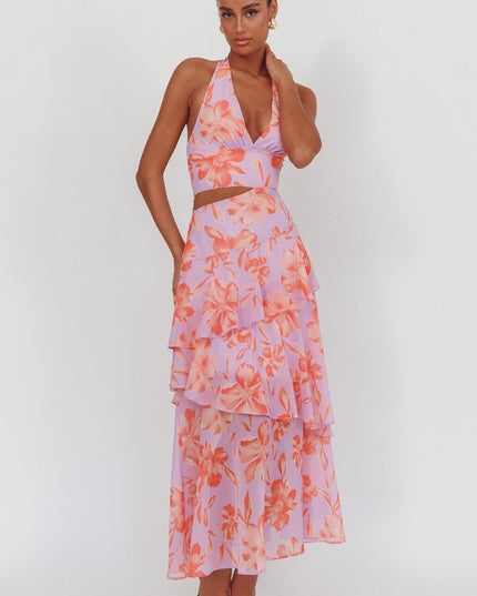 Lilac Halterneck Cut-Out Maxi Dress Floral