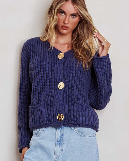 Navy Chunky Knit Cardigan