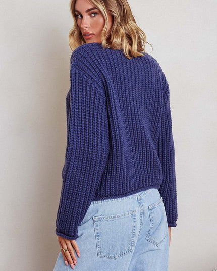 Navy Chunky Knit Cardigan