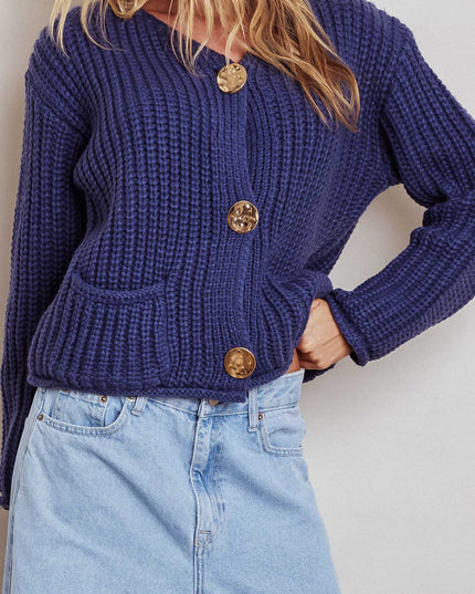 Navy Chunky Knit Cardigan