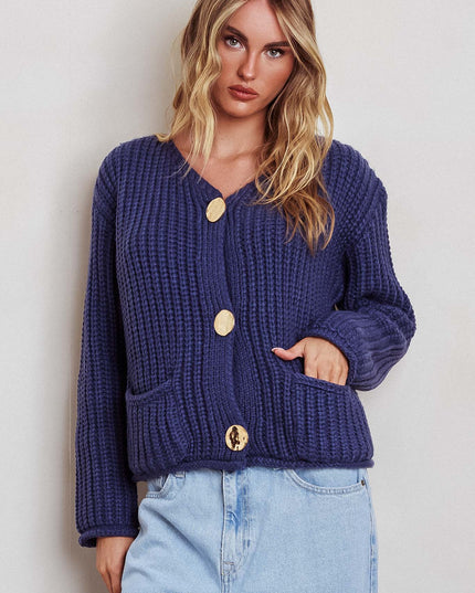 Navy Chunky Knit Cardigan