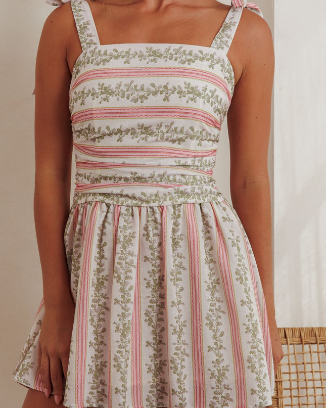 Green Tied Shoulder Mini Dress Floral