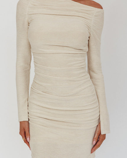 Oat Asymmetric Neckline Mini Dress