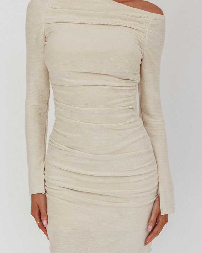 Oat Asymmetric Neckline Mini Dress