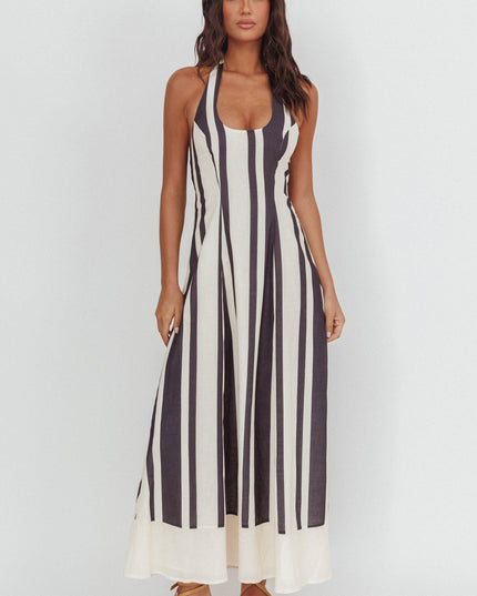 Black Scoop Neck Halter Maxi Dress Stripe