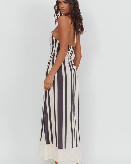 Black Scoop Neck Halter Maxi Dress Stripe