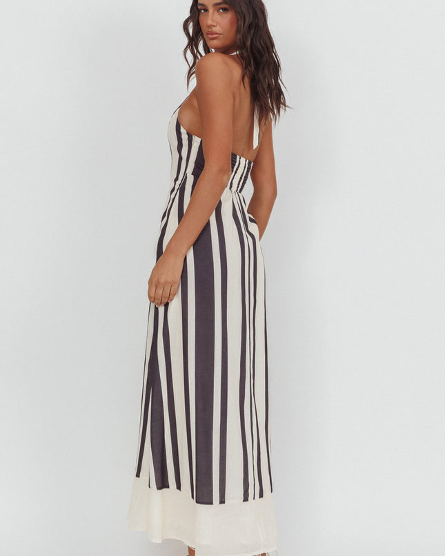Black Scoop Neck Halter Maxi Dress Stripe