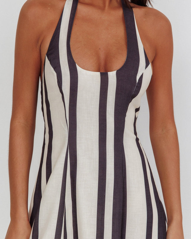 Black Scoop Neck Halter Maxi Dress Stripe