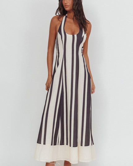 Black Scoop Neck Halter Maxi Dress Stripe