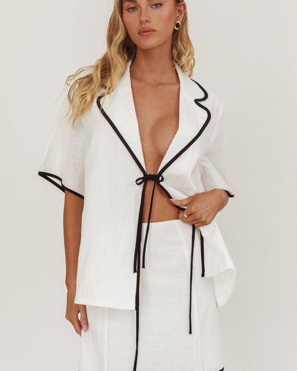 White Contrast Trim Mini Skirt