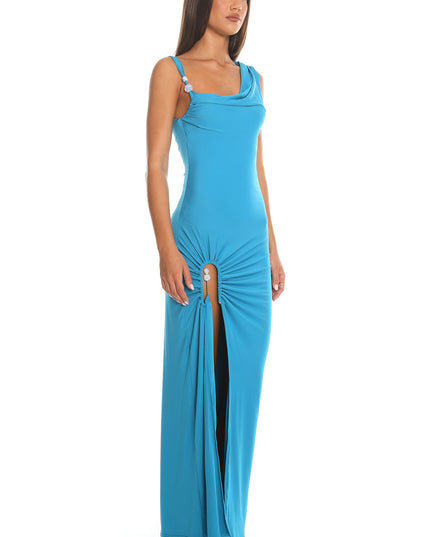 Blue Asymmetric Cut-Out Maxi Dress