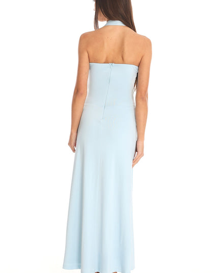 Blue Ruched Halter Maxi Dress