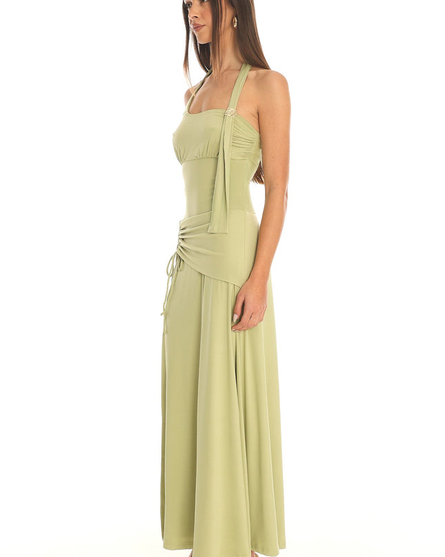 Pistachio Ruched Halter Maxi Dress