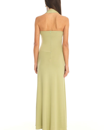 Pistachio Ruched Halter Maxi Dress