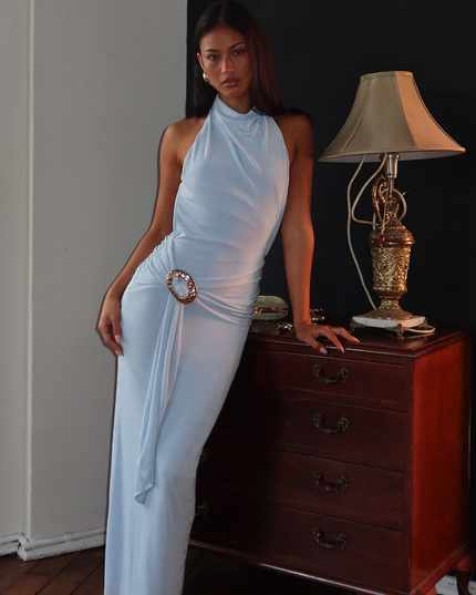 Ice Blue Sierra Cowl Maxi Dress