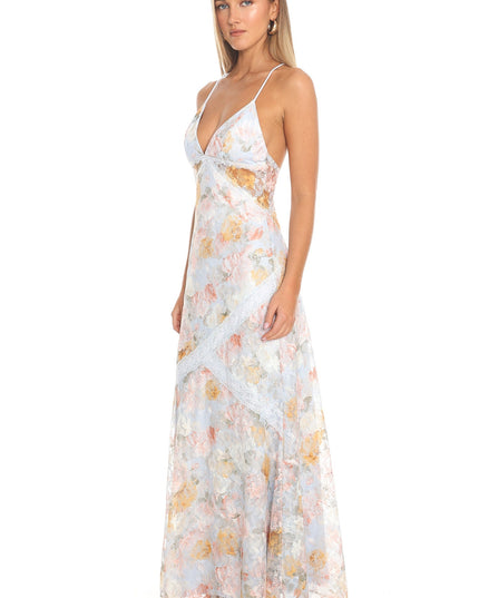 Blue Lace Cross-Back Maxi Dress
