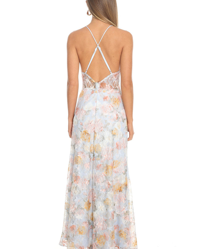 Blue Lace Cross-Back Maxi Dress