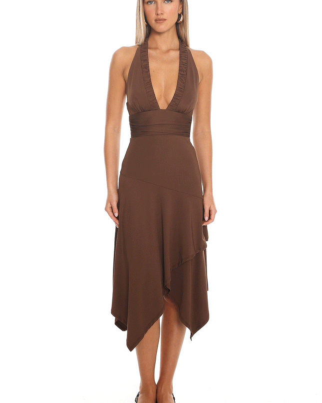 Chocolate Halter Midi Dress
