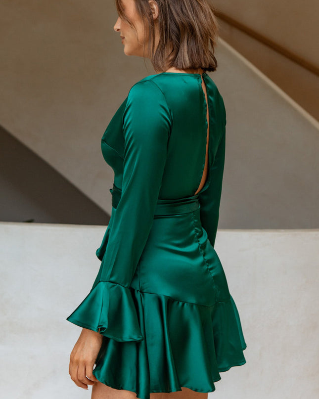 Jade Long Sleeve Ruffle Wrap Dress