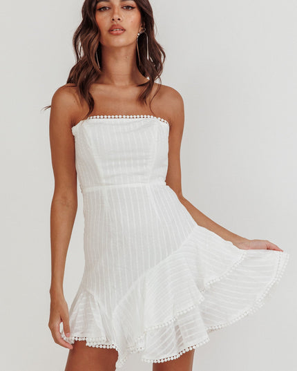 White Strapless Layered Ruffle Hem Dress