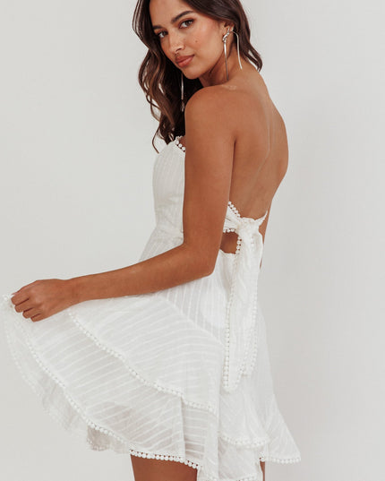 White Strapless Layered Ruffle Hem Dress