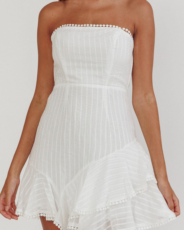 White Strapless Layered Ruffle Hem Dress