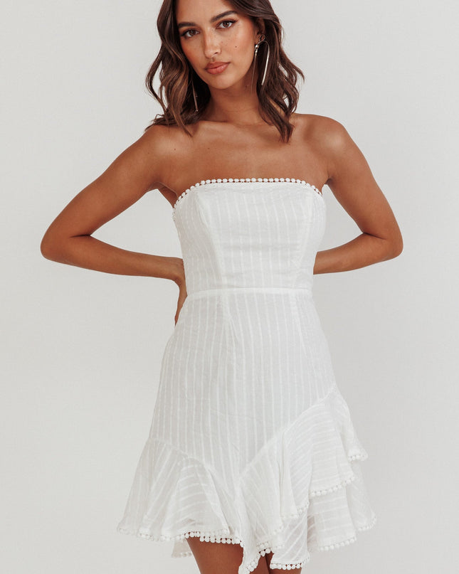 White Strapless Layered Ruffle Hem Dress