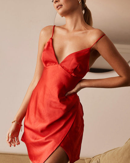 Red Later Cami Strap Asymmetrical Hem Dress