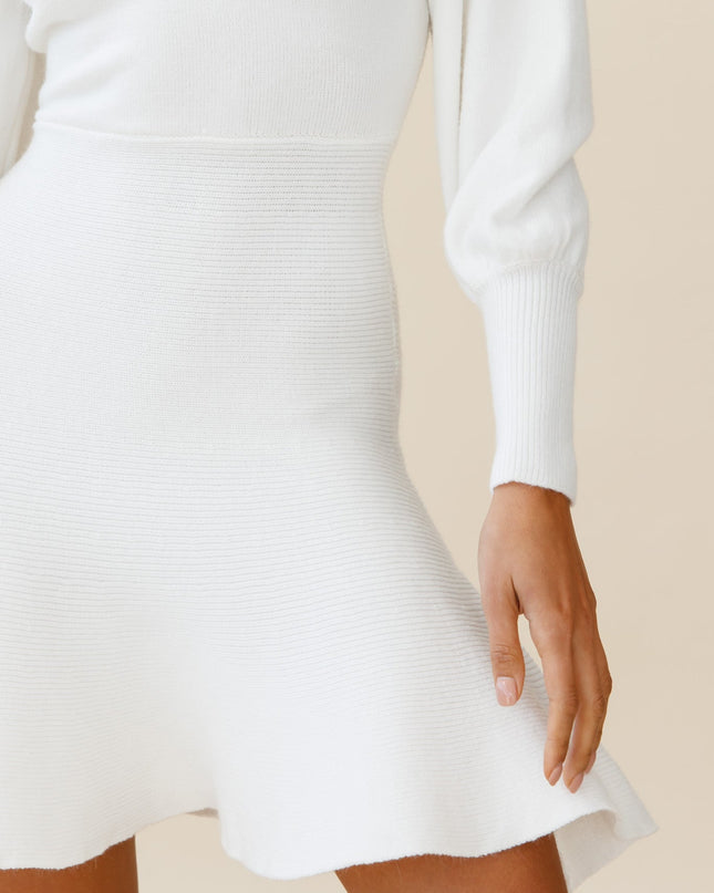 White Sleeve Fluted Hem Dress