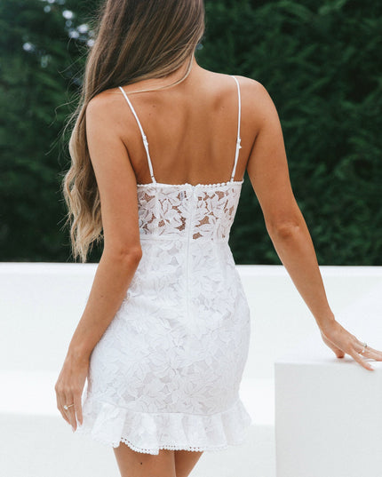 White Me Ruffle Trim Mini Dress