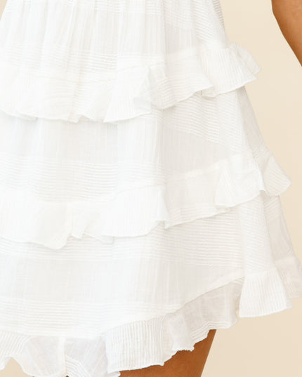 White Shirred Bust Frill Strap Dress