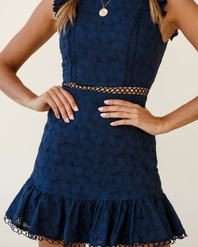 Navy Stars Corset Back Broderie Anglaise Dress