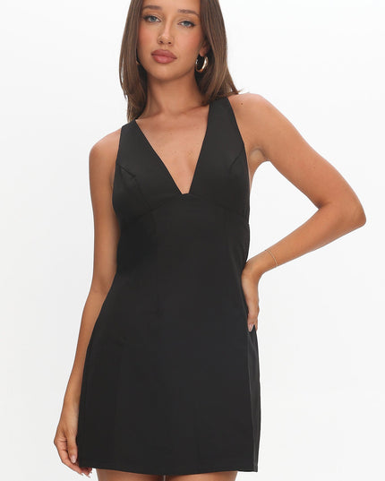 Black Back V Neck Mini Dress