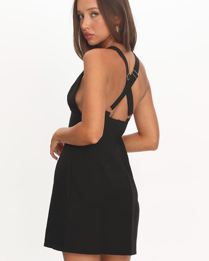 Black Back V Neck Mini Dress